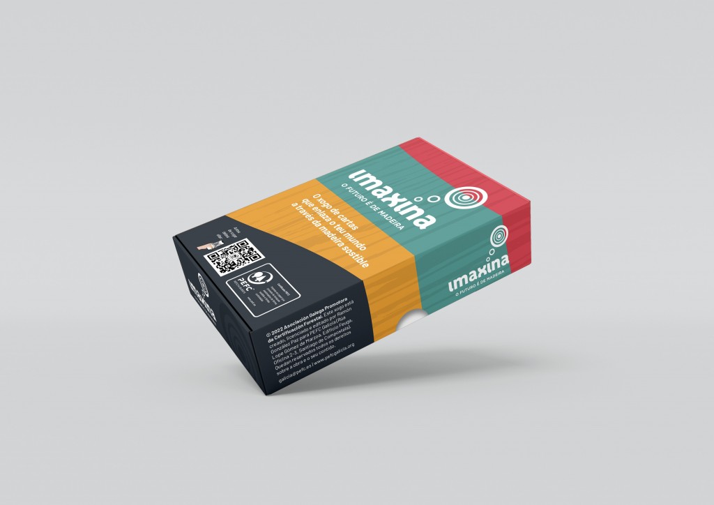Caixa de xogos PEFC IMAXINA. O xogo de cartas que enlaza o teu mundo a través da madeira sostible.